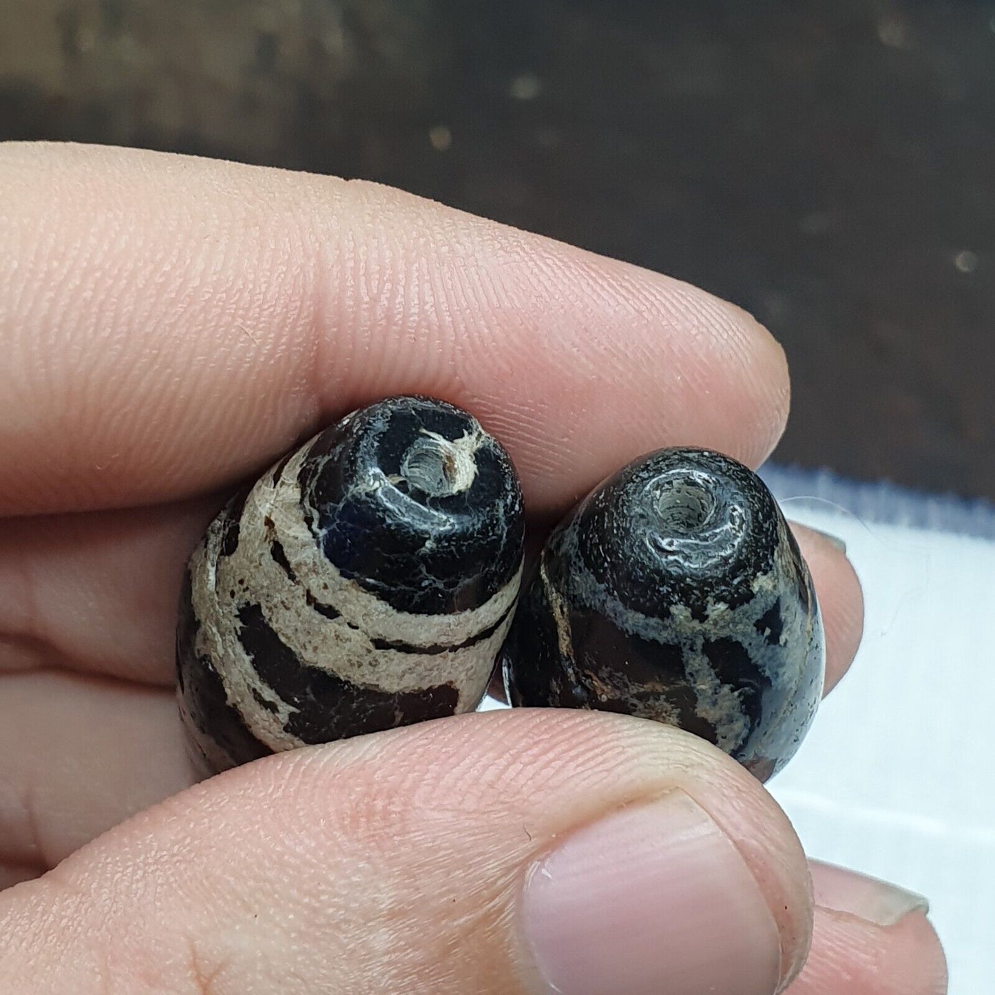 復古舊喜馬拉雅印度西藏蝕刻瑪瑙珠批量 2 件