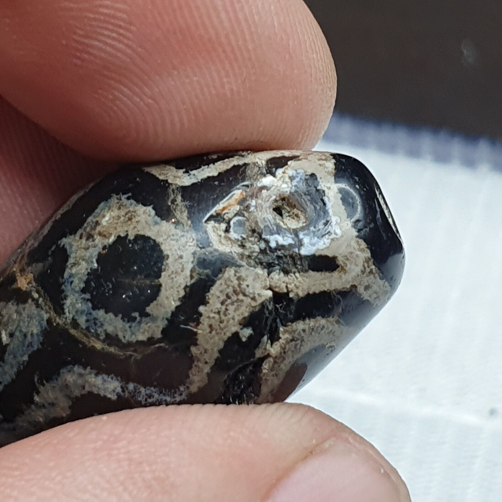 Vintage Old Himalayan Indo Tibetan Etched Agate Beads lot 2 Pieces