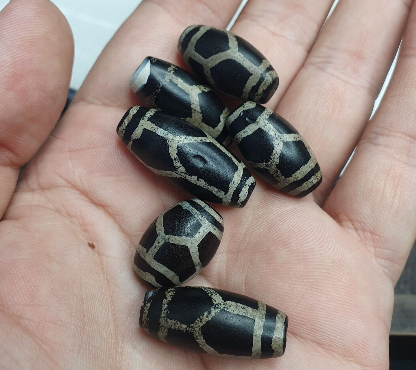 精美批量復古舊喜馬拉雅印度西藏蝕刻瑪瑙珠批量 6 件