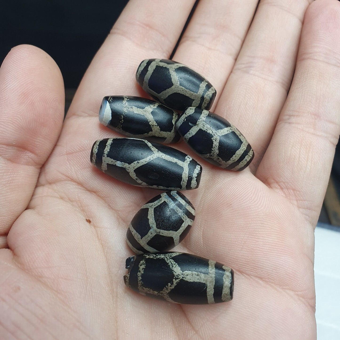 精美批量復古舊喜馬拉雅印度西藏蝕刻瑪瑙珠批量 6 件