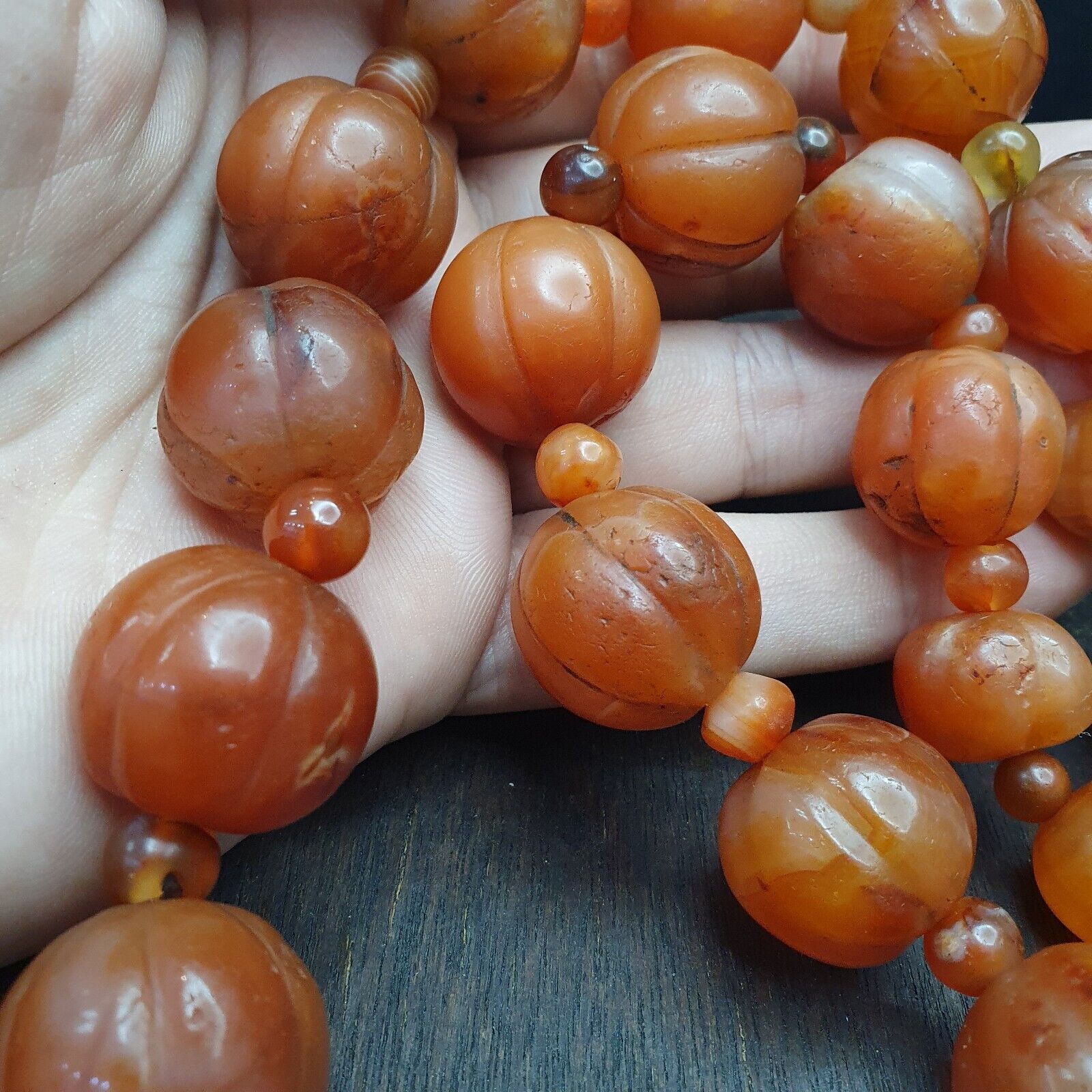 Old Ancient Indo Tibetan Carnelian Pema Raka Amulet Prayer Beads Jewelry