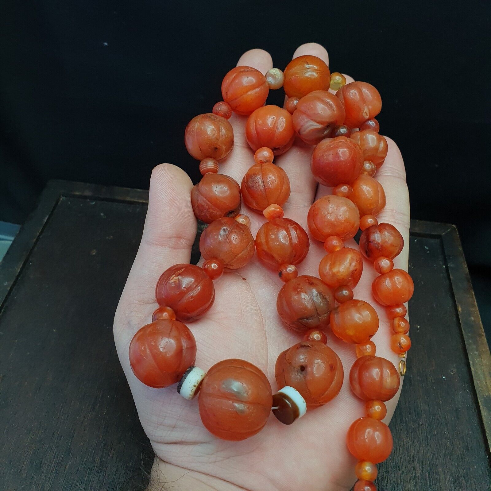 Old Ancient Indo Tibetan Carnelian Pema Raka Amulet Prayer Beads Jewelry
