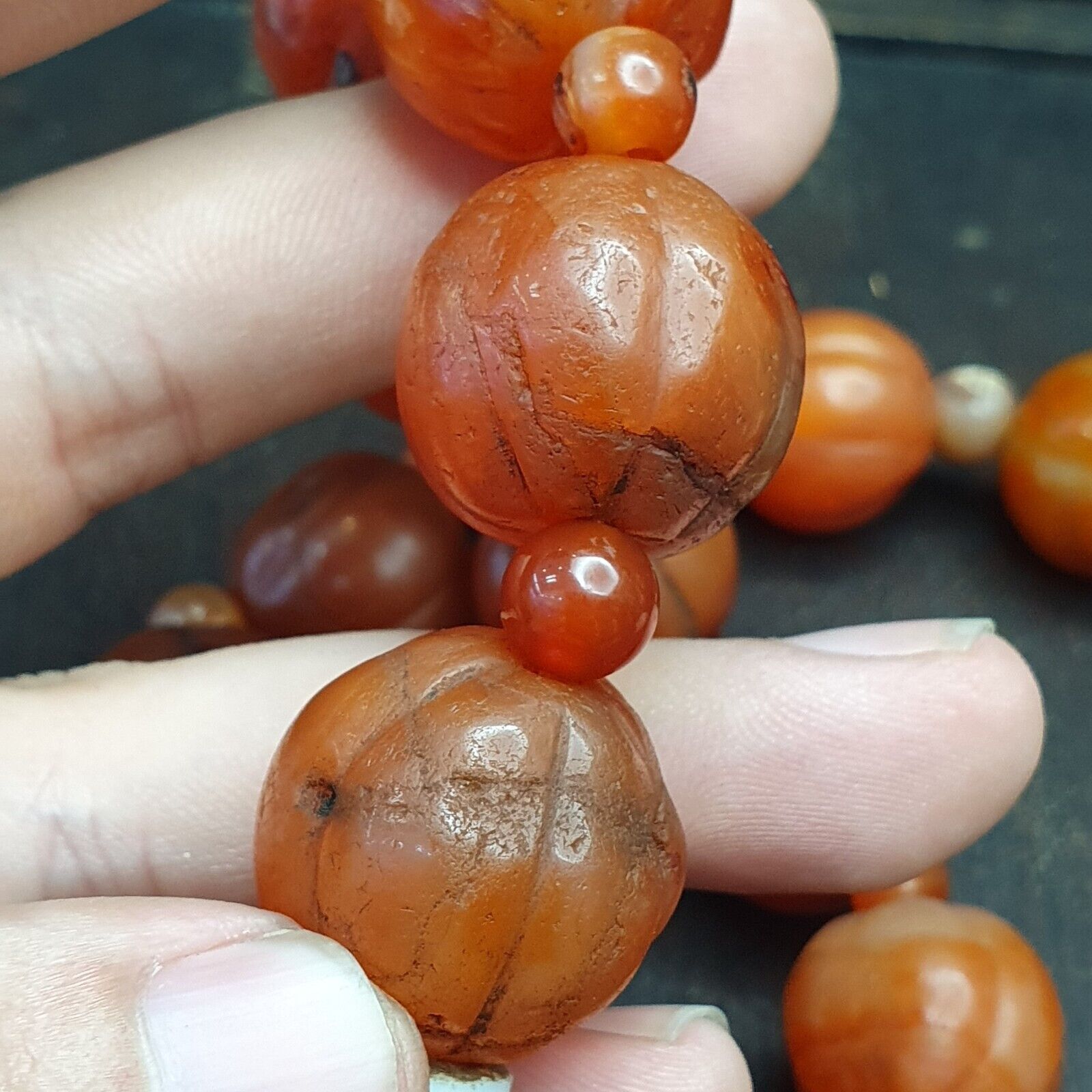 Old Ancient Indo Tibetan Carnelian Pema Raka Amulet Prayer Beads Jewelry