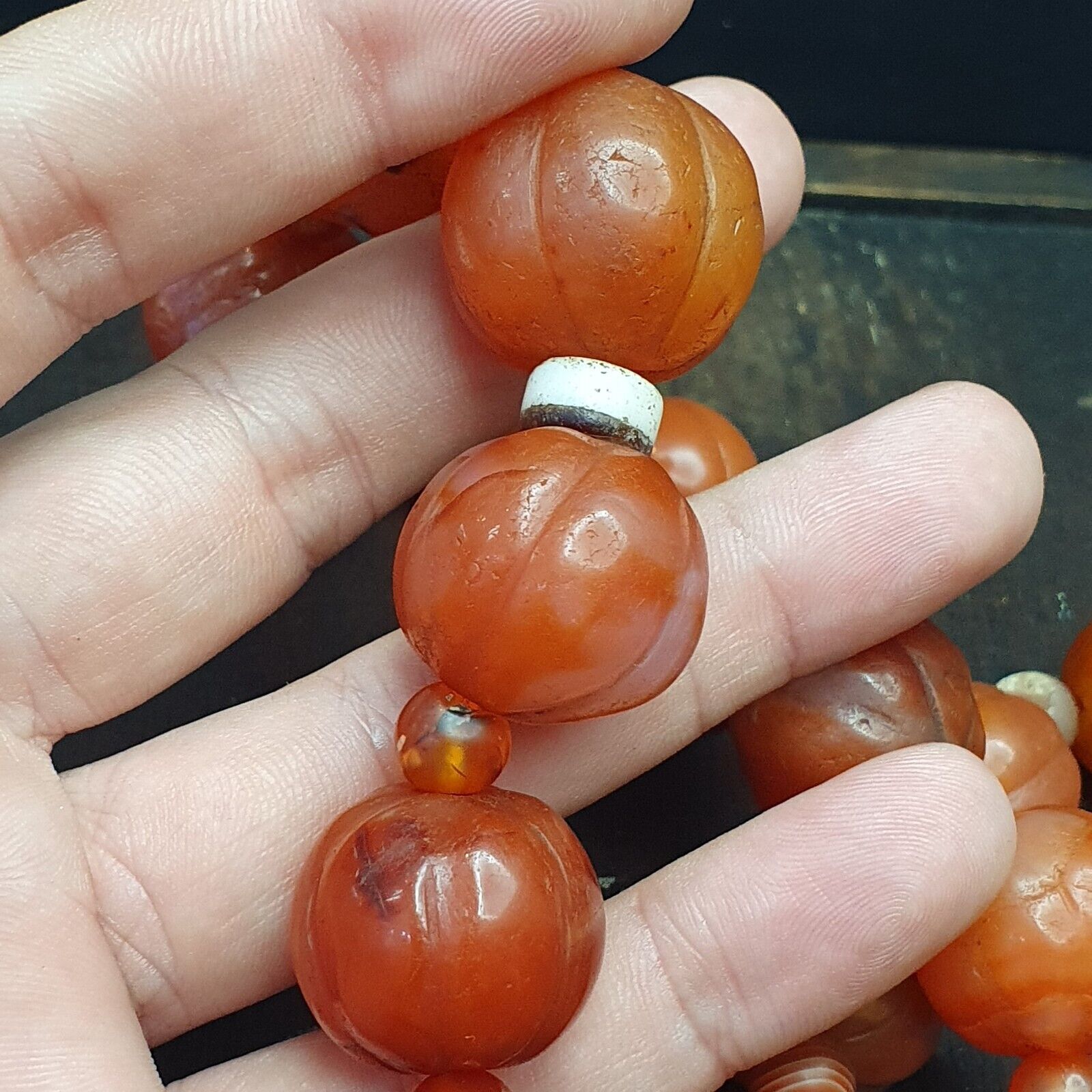 Old Ancient Indo Tibetan Carnelian Pema Raka Amulet Prayer Beads Jewelry