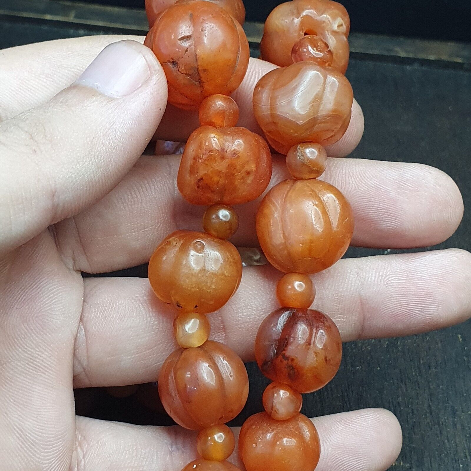 Old Ancient Indo Tibetan Carnelian Pema Raka Amulet Prayer Beads Jewelry