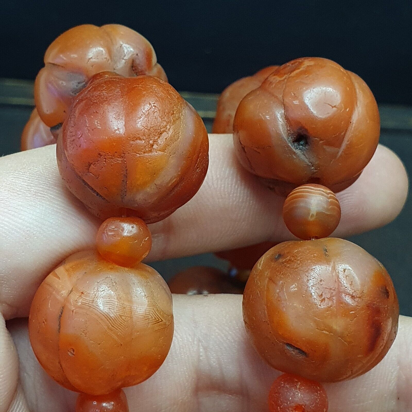 Old Ancient Indo Tibetan Carnelian Pema Raka Amulet Prayer Beads Jewelry
