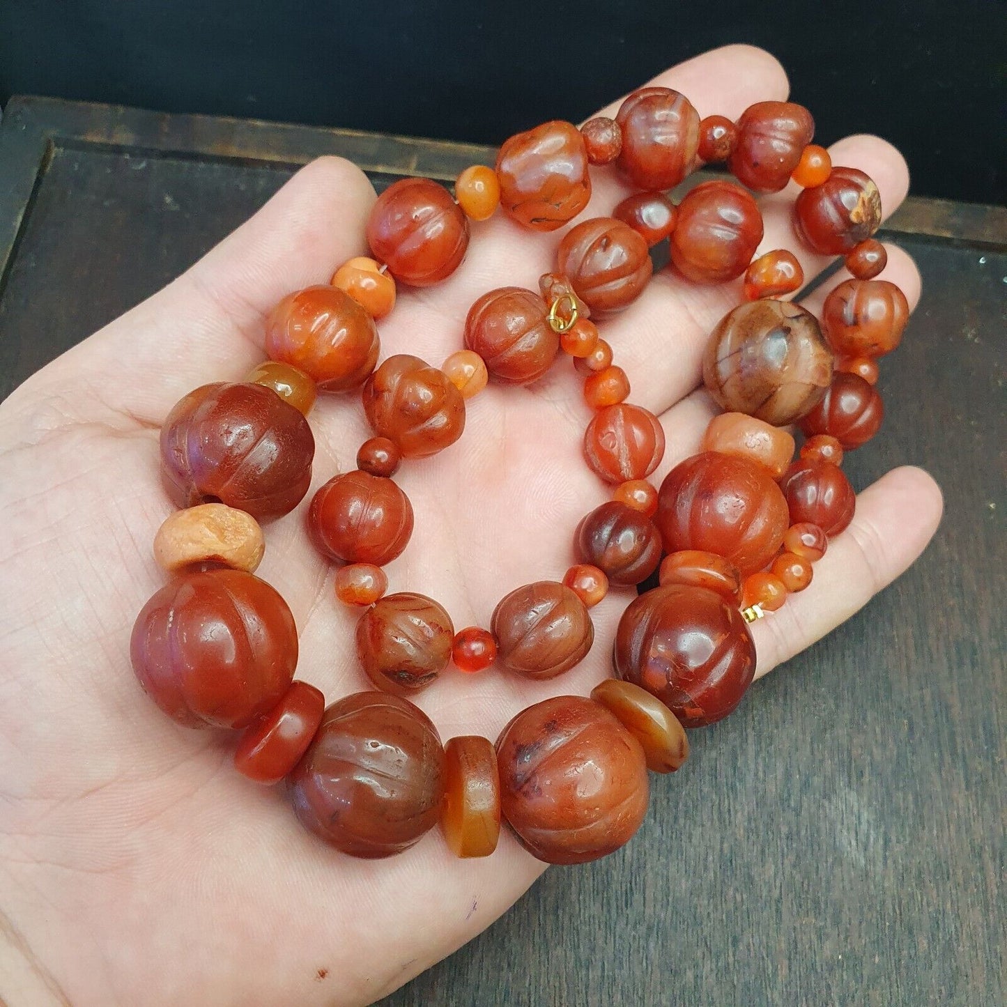 古老印度藏紅玉髓瑪瑙珠護身符珠珠寶項鍊