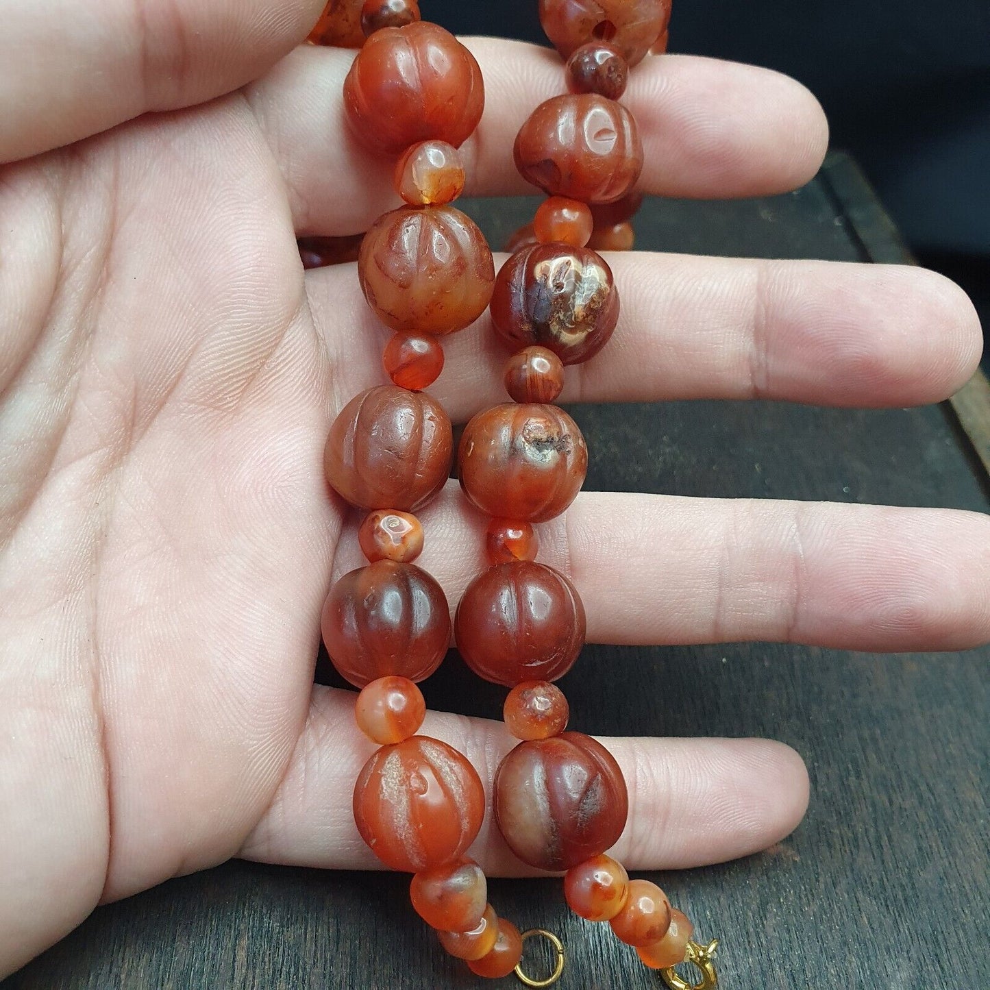 古老印度藏紅玉髓瑪瑙珠護身符珠珠寶項鍊