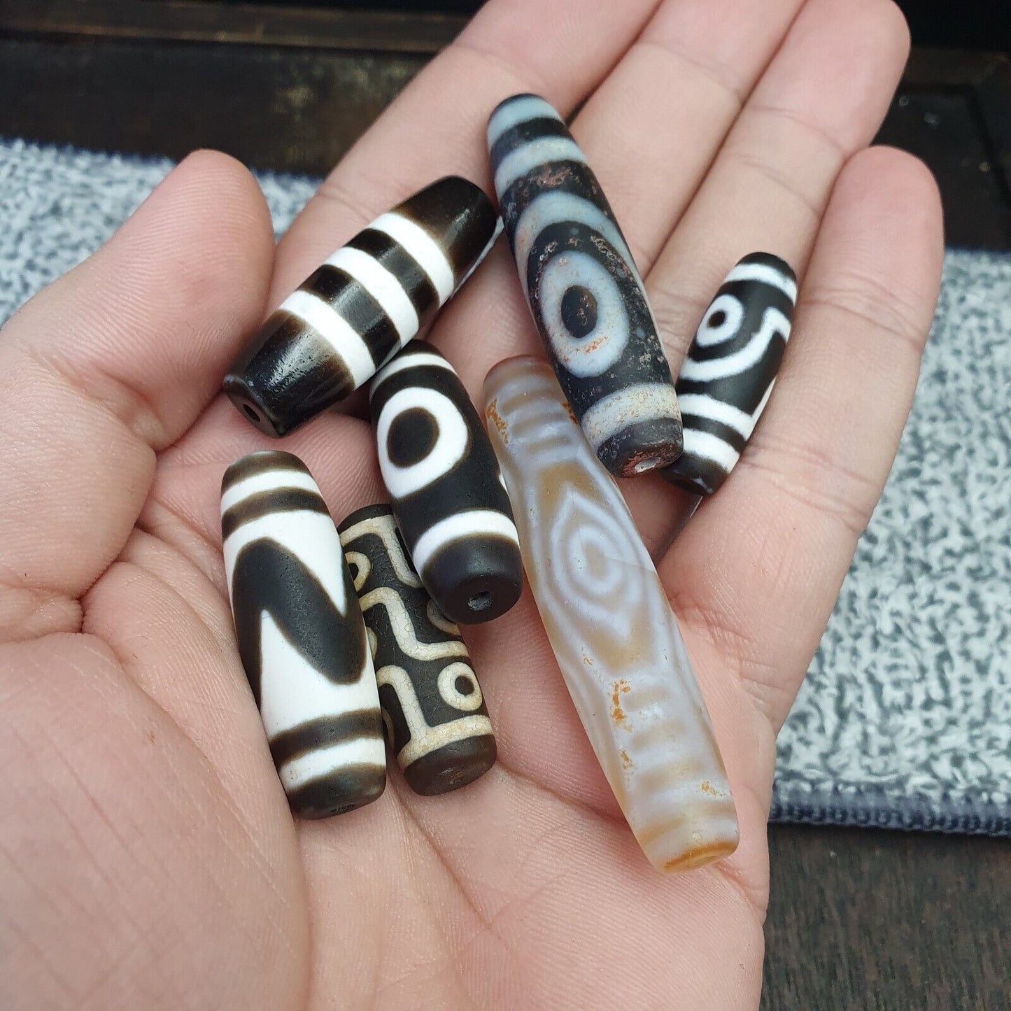 批量 7 顆珠子喜馬拉雅印度西藏眼睛珠獨特圖案天珠護身符珠