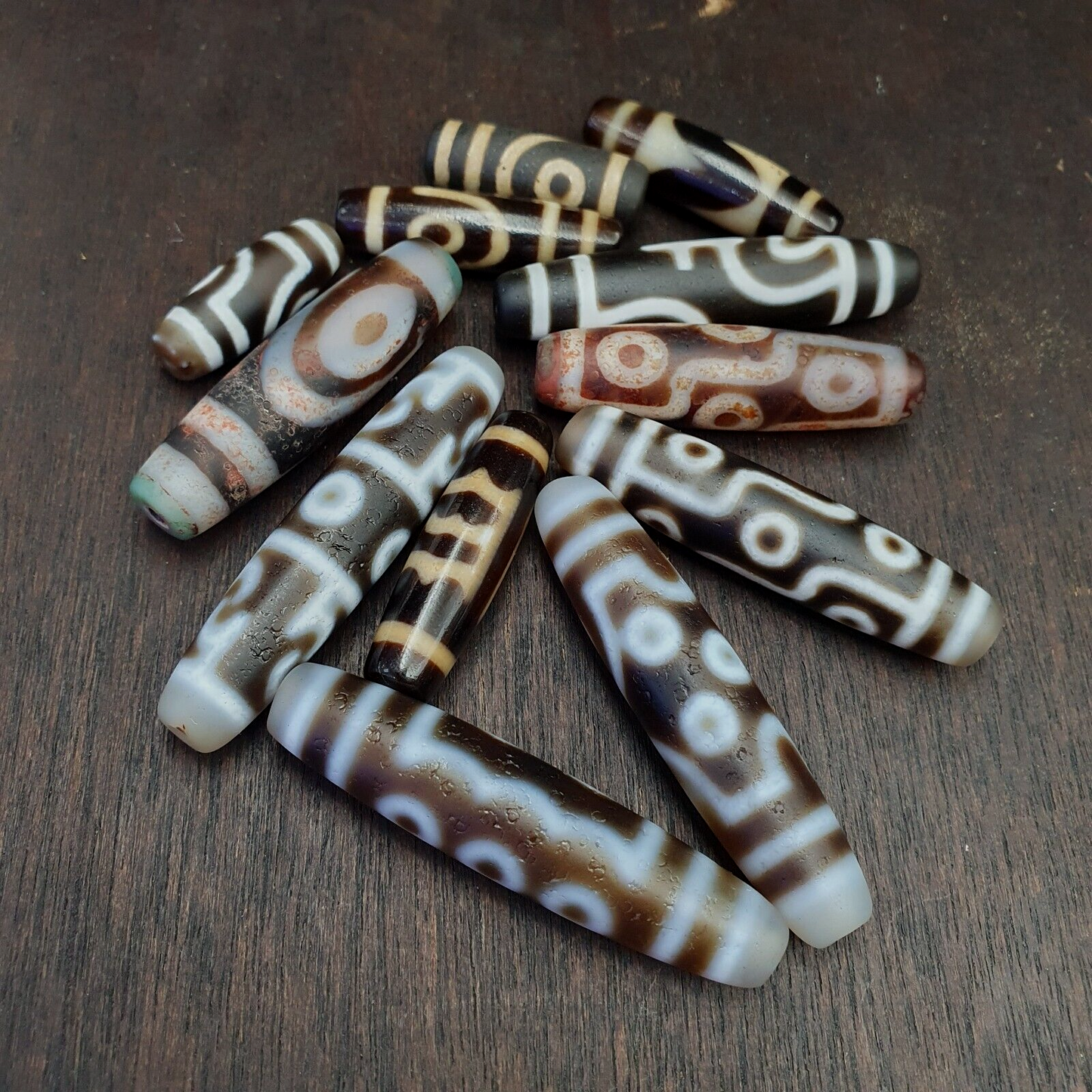 批量 12 顆珠子喜馬拉雅印度藏眼珠獨特圖案天珠護身符珠