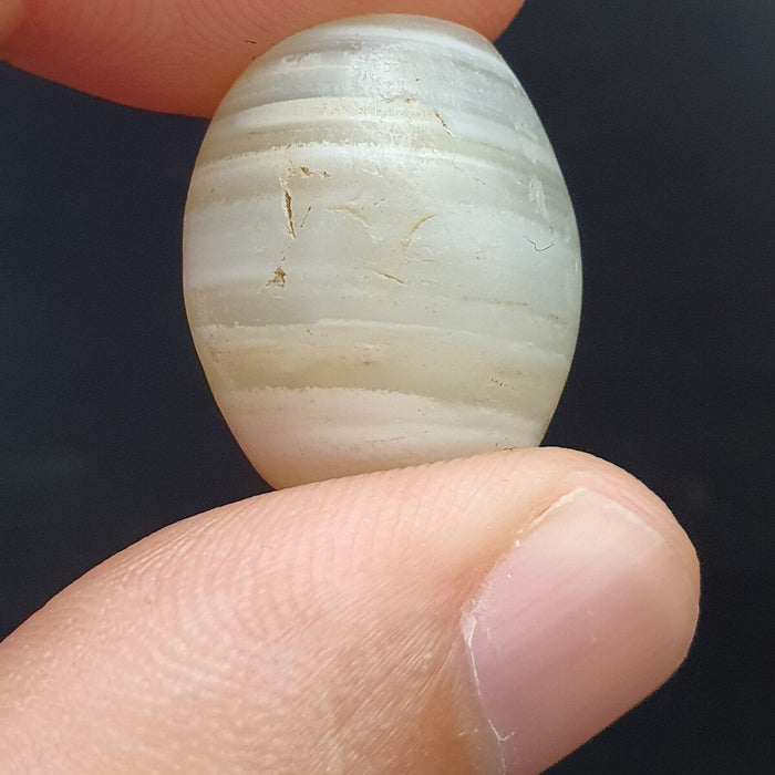 Antique Old Middle Eastern Old Yemeni White Agate Bead Amulet