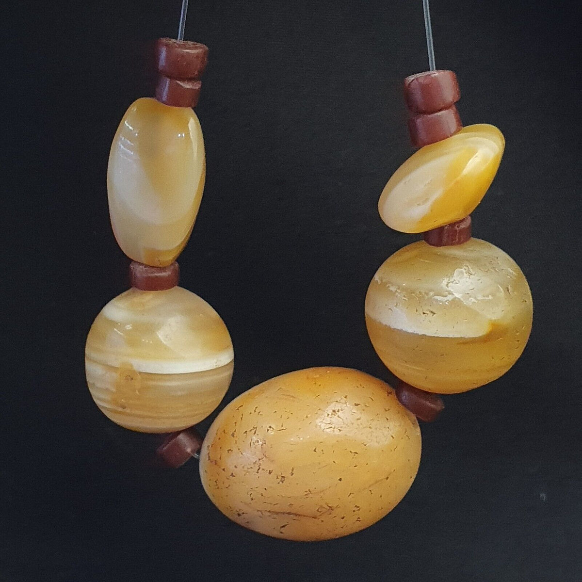 Lot 5 Ancient Antique INDO Himalayan yellow Agate Soleimani Banded Agate Beads