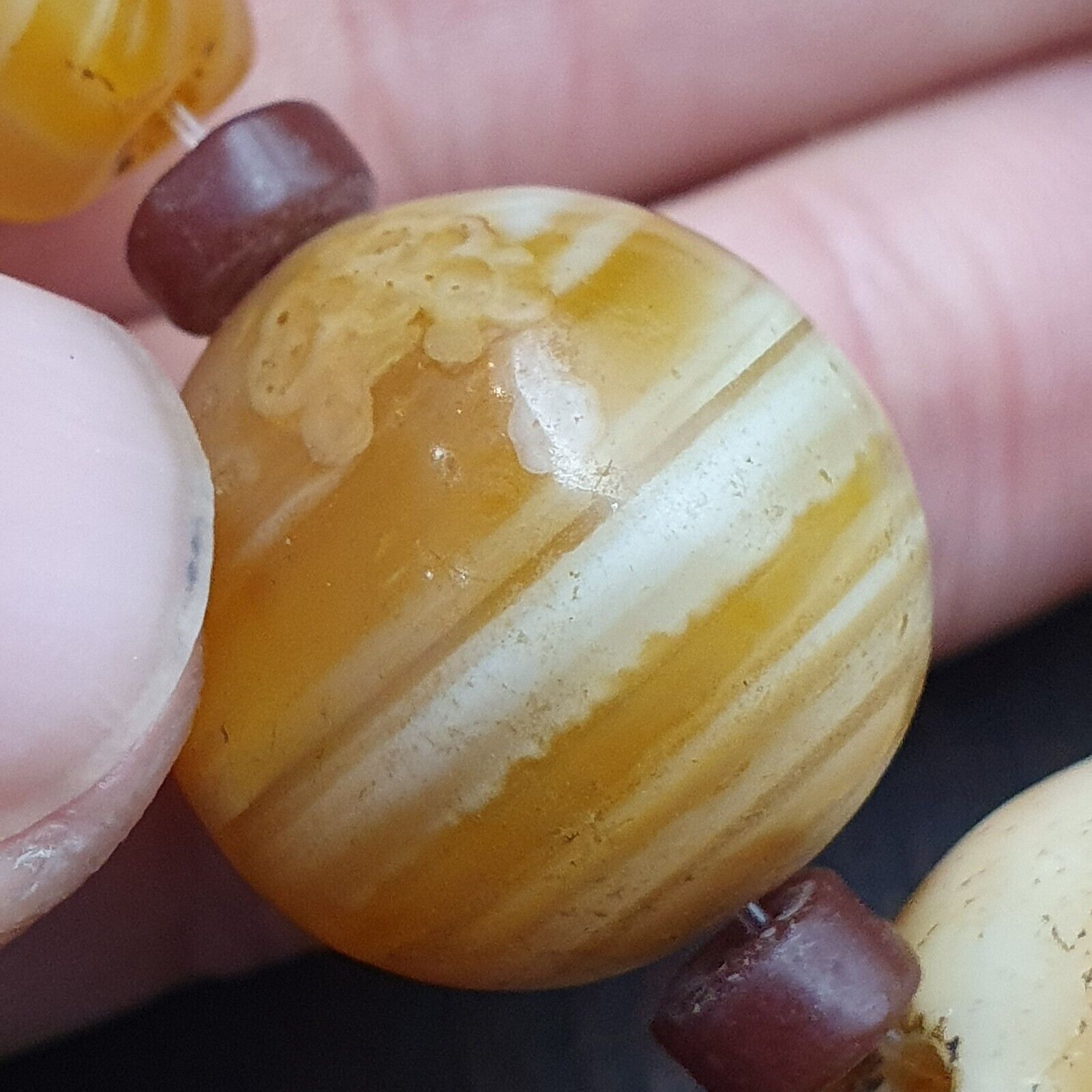 Lot 5 Ancient Antique INDO Himalayan yellow Agate Soleimani Banded Agate Beads
