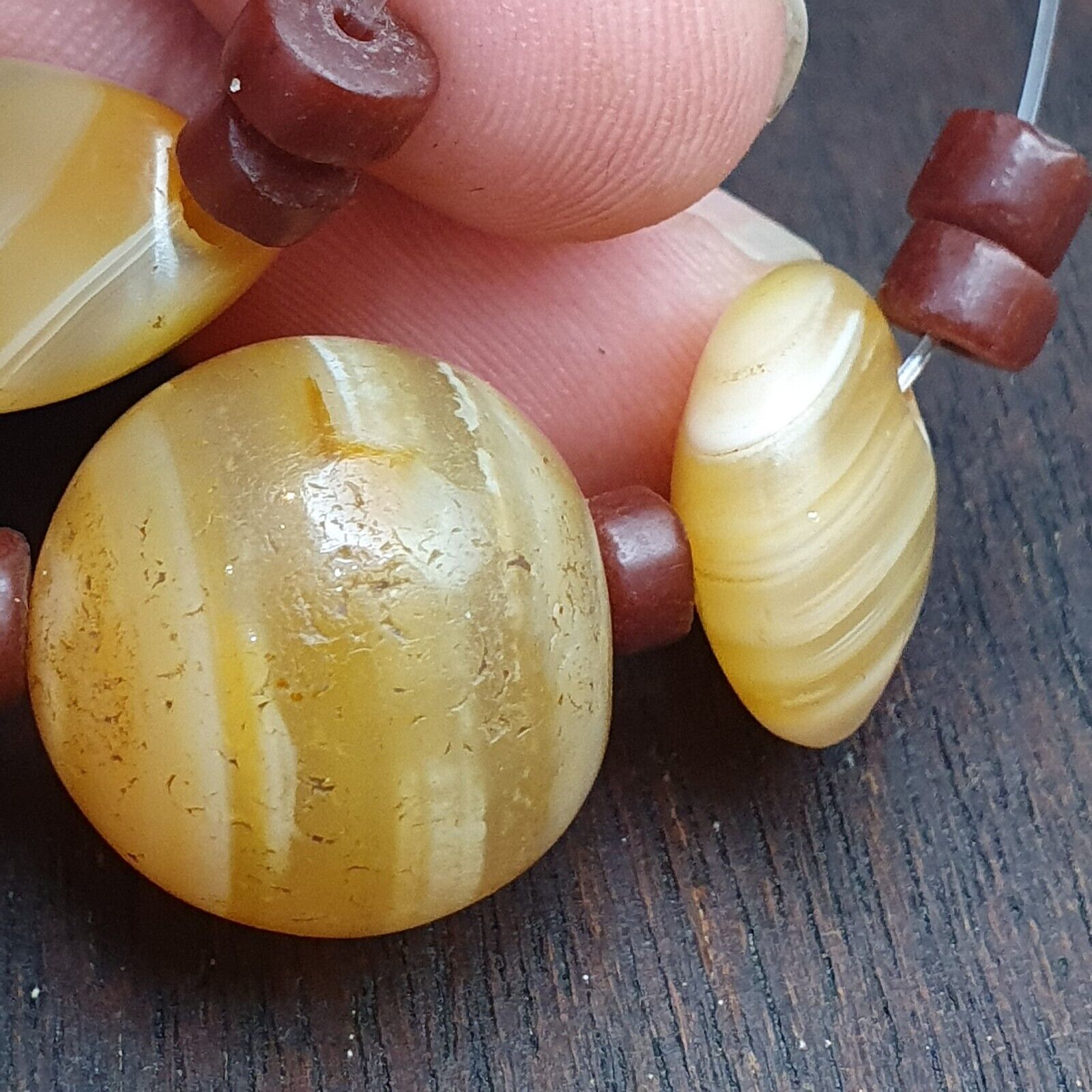 Lot 5 Ancient Antique INDO Himalayan yellow Agate Soleimani Banded Agate Beads