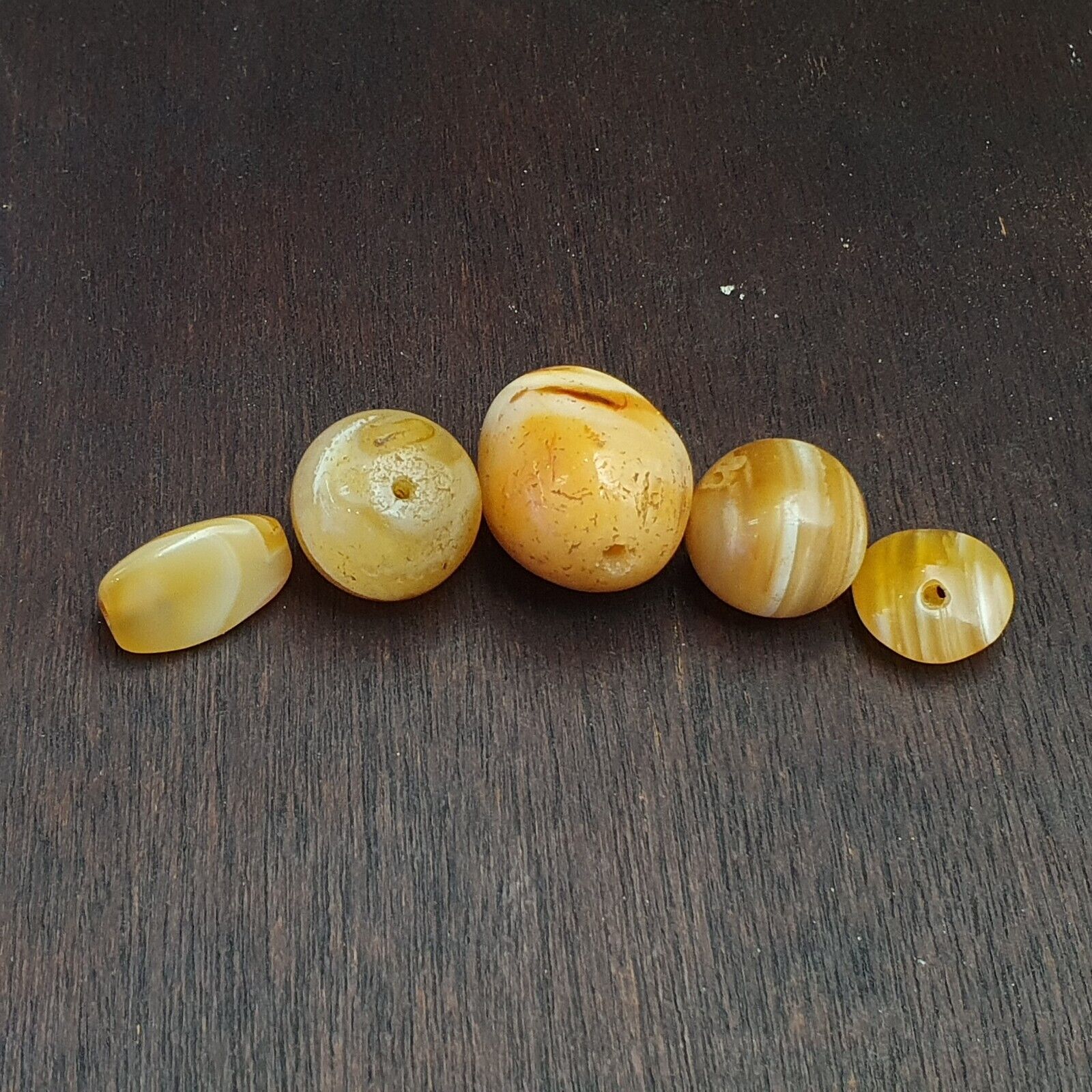 Lot 5 Ancient Antique INDO Himalayan yellow Agate Soleimani Banded Agate Beads