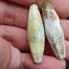 2 OLD Indo Tibetan Eyes Beads unique Patterns green Agate Dzi Amulet Beads