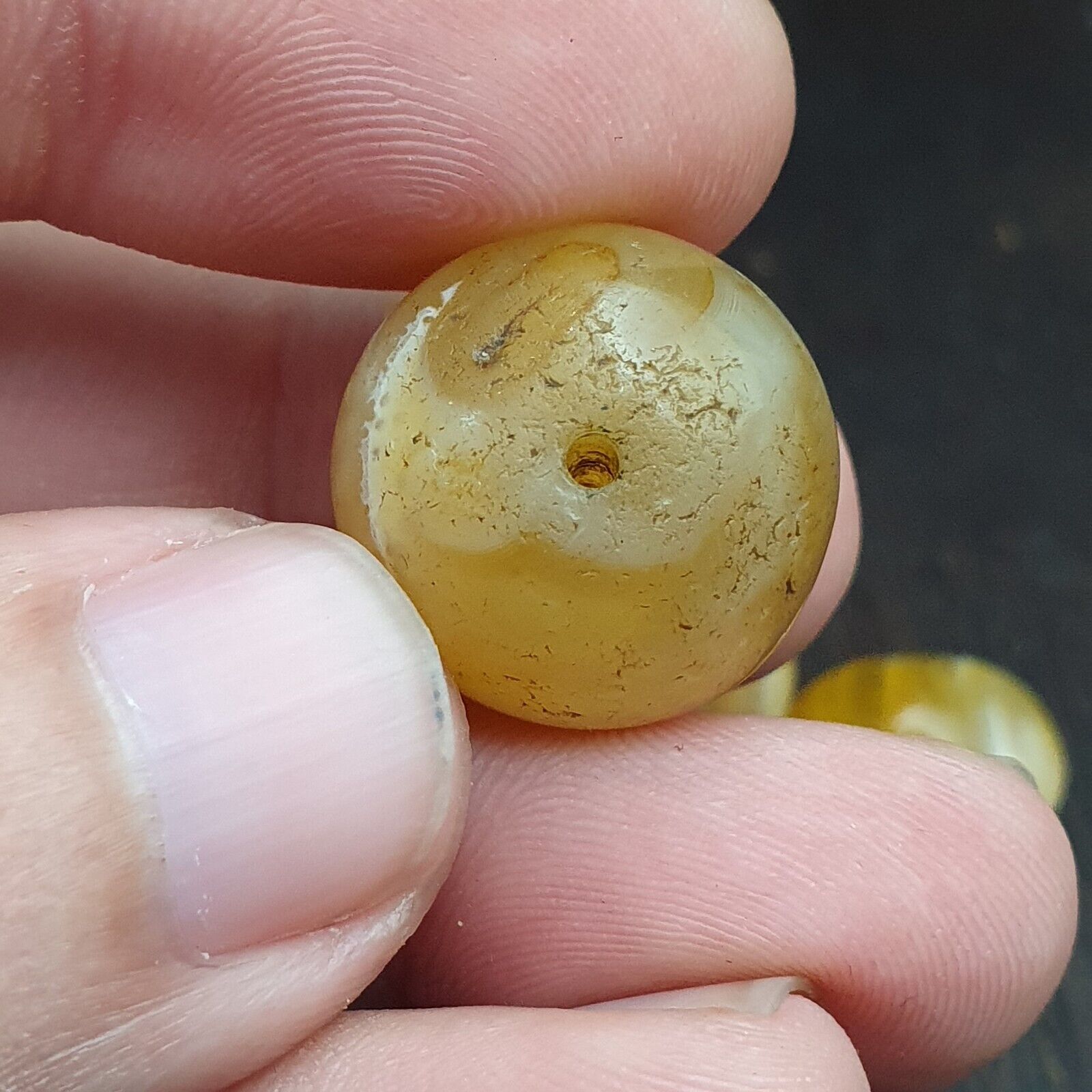 Lot 5 Ancient Antique INDO Himalayan yellow Agate Soleimani Banded Agate Beads