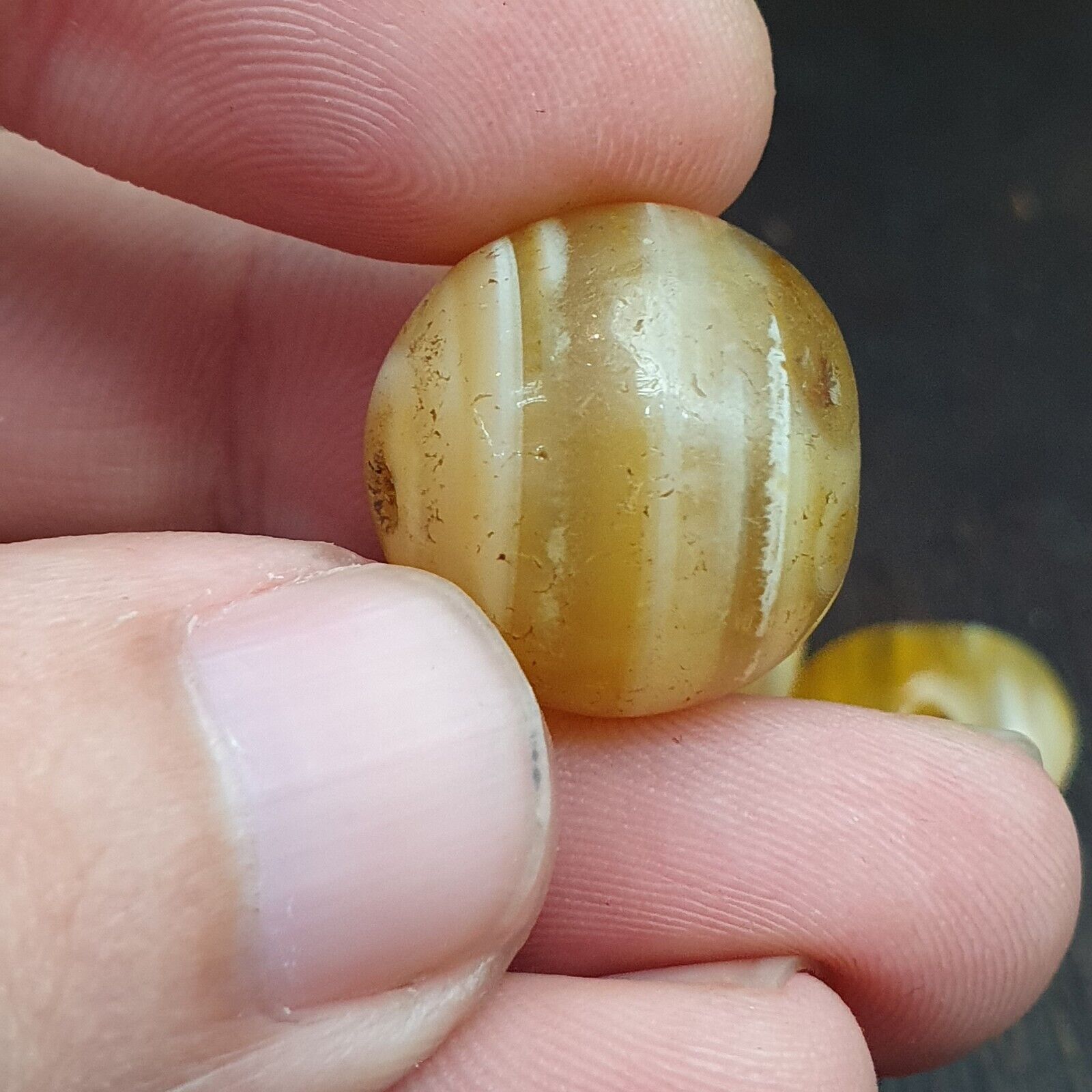 Lot 5 Ancient Antique INDO Himalayan yellow Agate Soleimani Banded Agate Beads