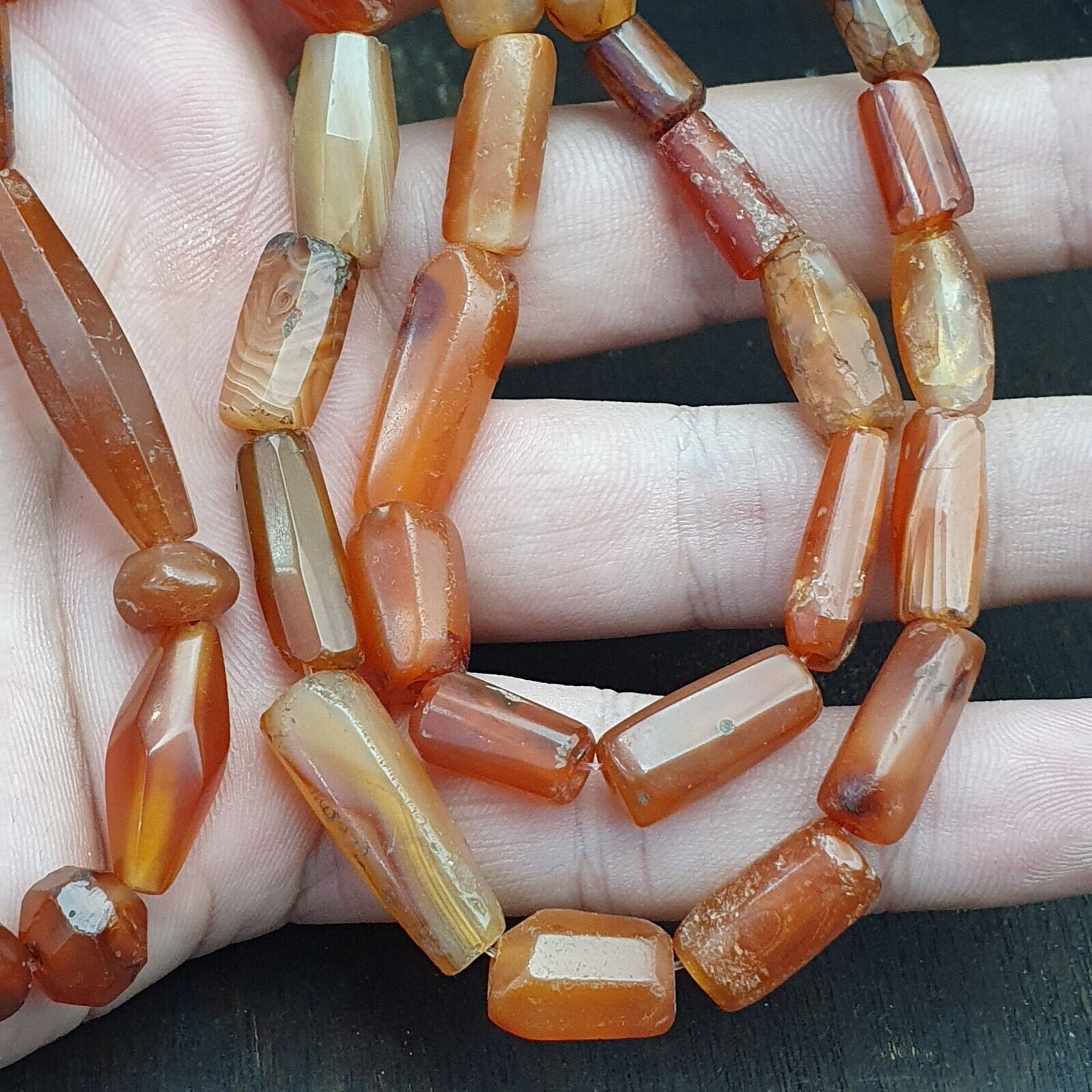 Ancient old beads Indo Tibetan Himalayan carnelian Agate Beads MALA Necklace