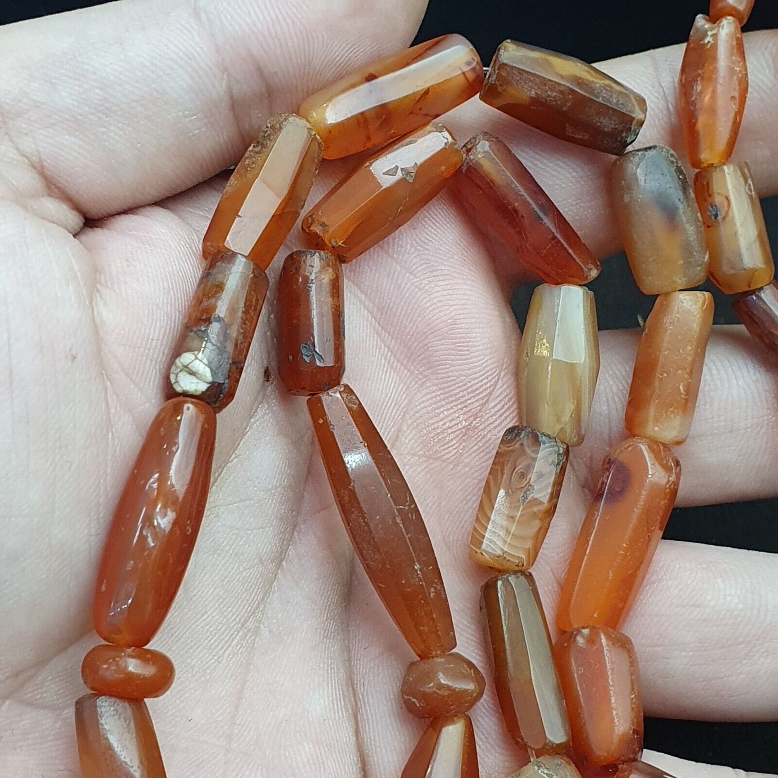 Ancient old beads Indo Tibetan Himalayan carnelian Agate Beads MALA Necklace