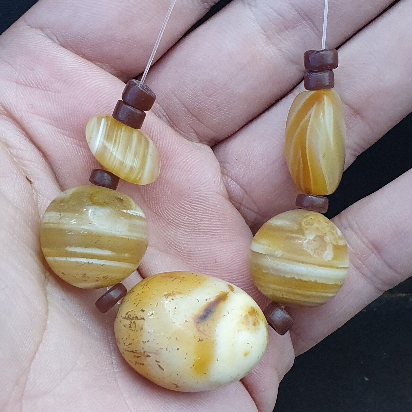 Lot 5 Ancient Antique INDO Himalayan yellow Agate Soleimani Banded Agate Beads