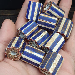 Antique Venetian Trade African Blue Glass Chevron Beads Lot 10 Beads