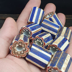 Antique Venetian Trade African Blue Glass Chevron Beads Lot 10 Beads