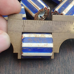 Antique Venetian Trade African Blue Glass Chevron Beads Lot 10 Beads