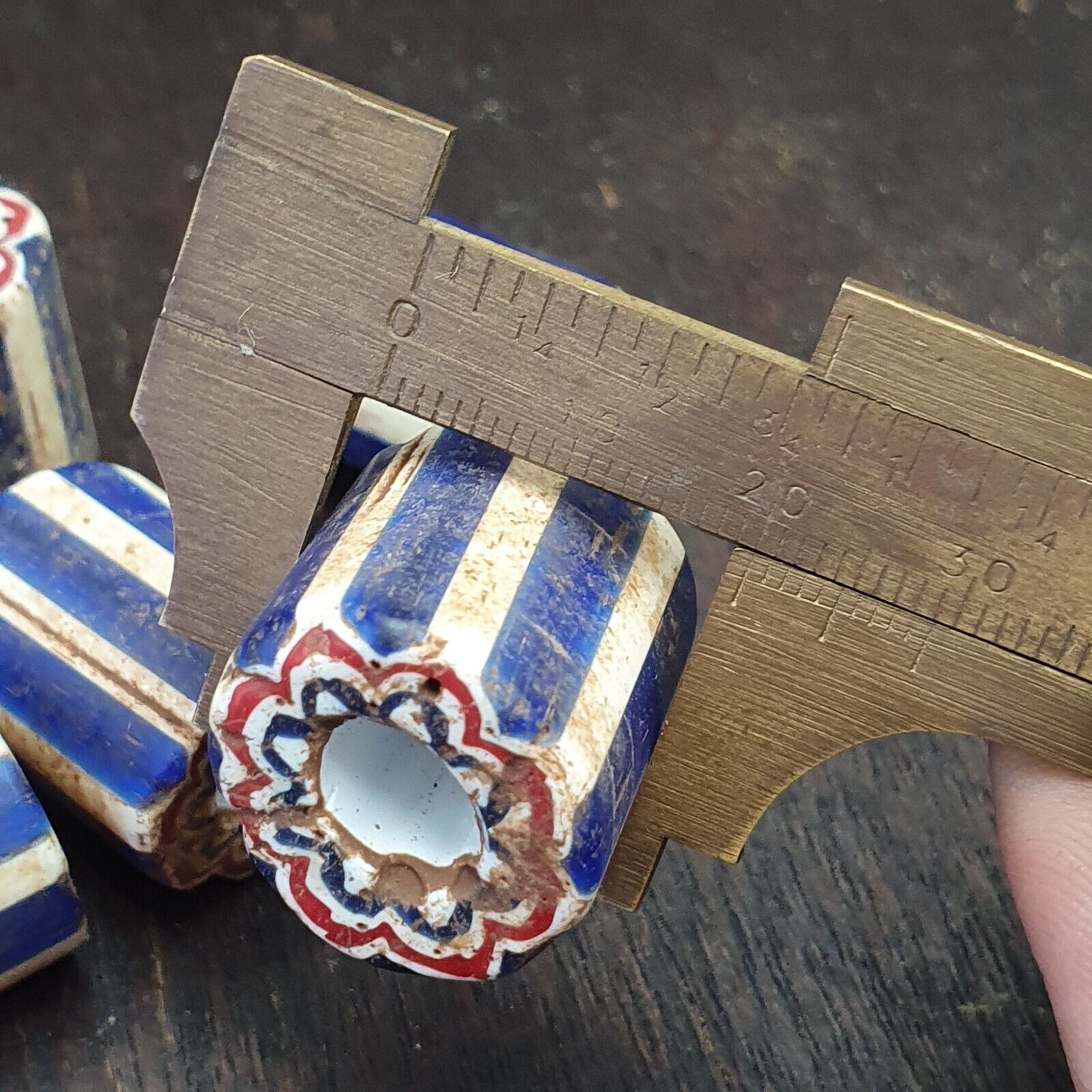 Antique Venetian Trade African Blue Glass Chevron Beads Lot 10 Beads