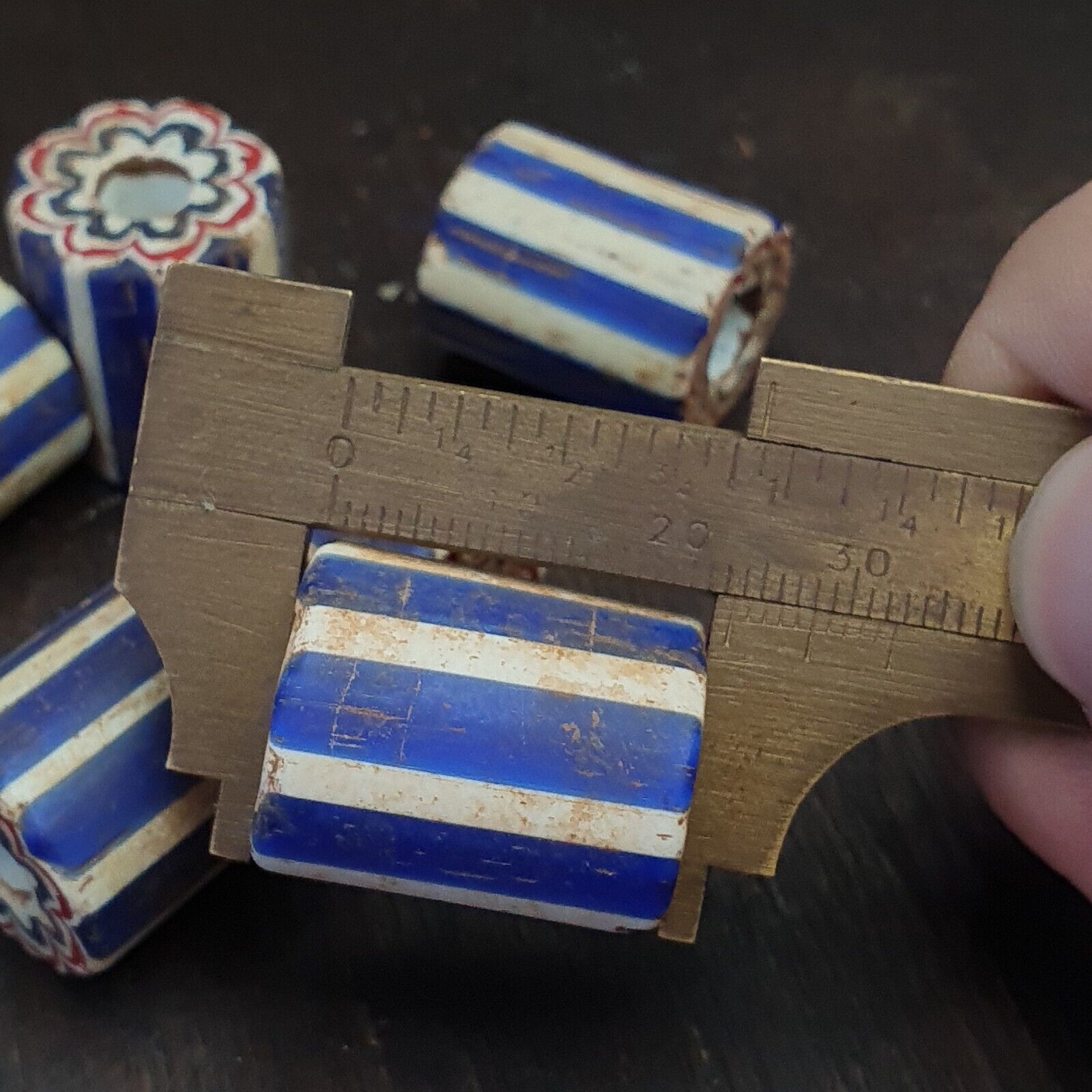 Antique Venetian Trade African Blue Glass Chevron Beads Lot 10 Beads