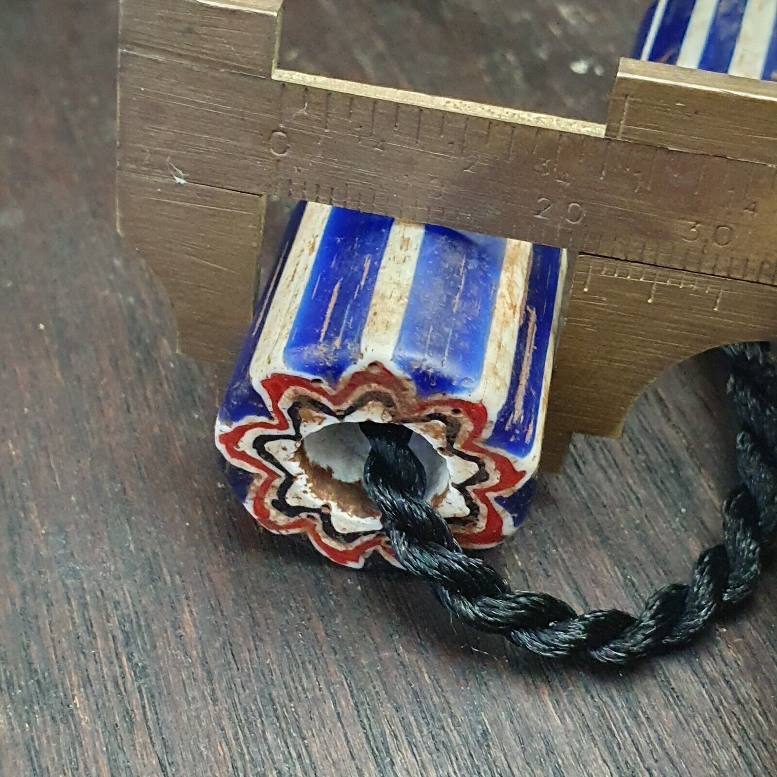 3 Beads Antique Venetian Trade African Blue Glass Chevron Beads big hole beads