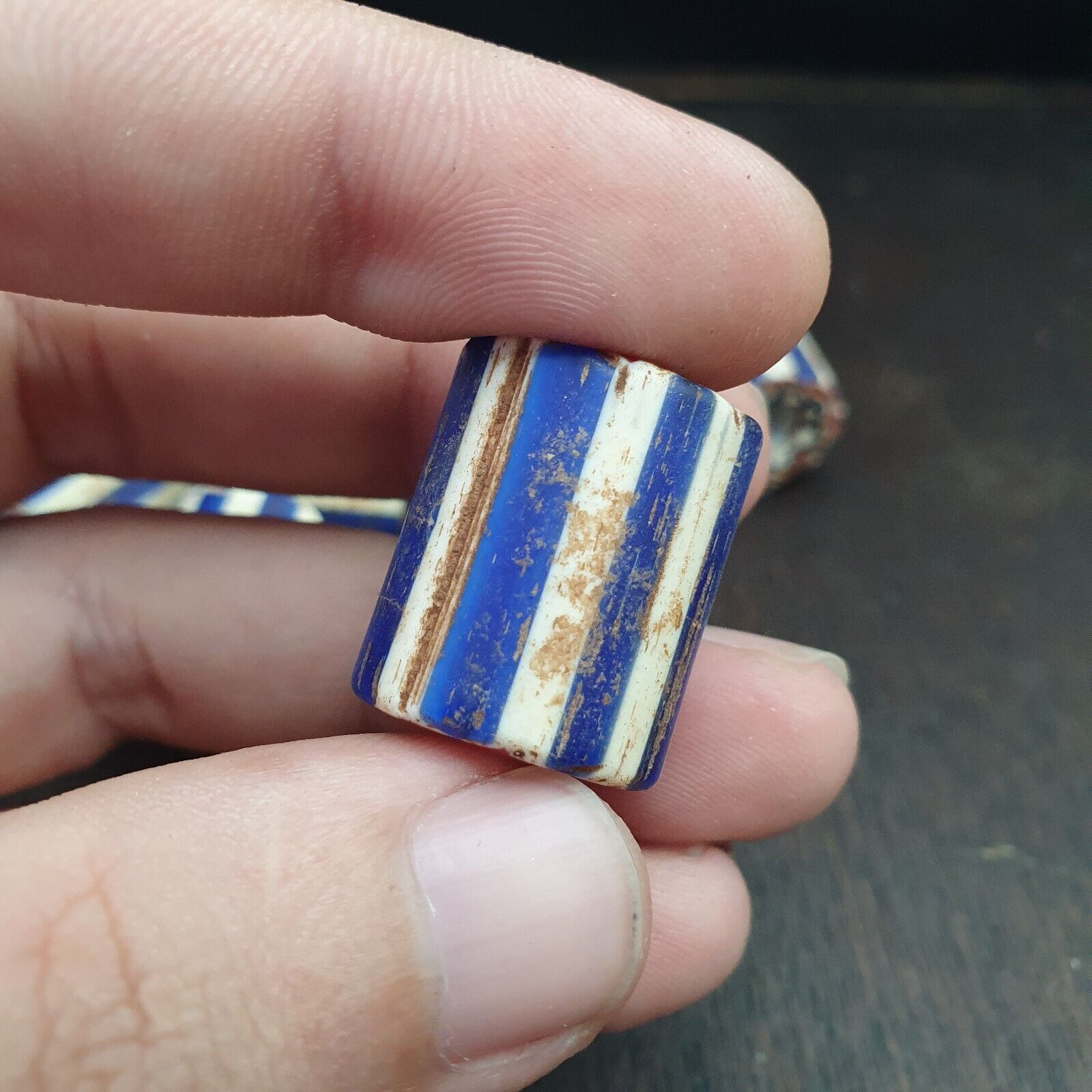 Antique Venetian Trade African Blue Glass Chevron Beads Lot 10 Beads