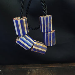 5 Antique Venetian Trade African Blue Glass Chevron Beads big hole beads