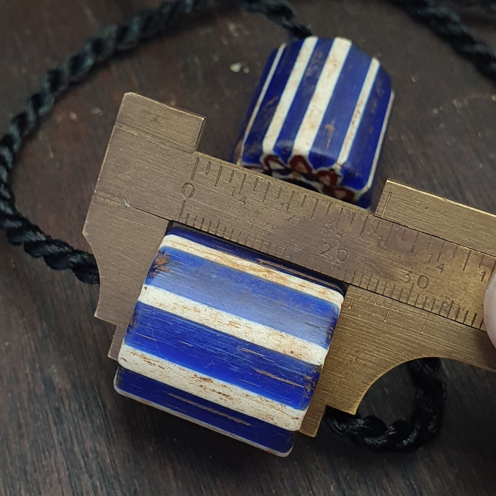 3 Beads Antique Venetian Trade African Blue Glass Chevron Beads big hole beads