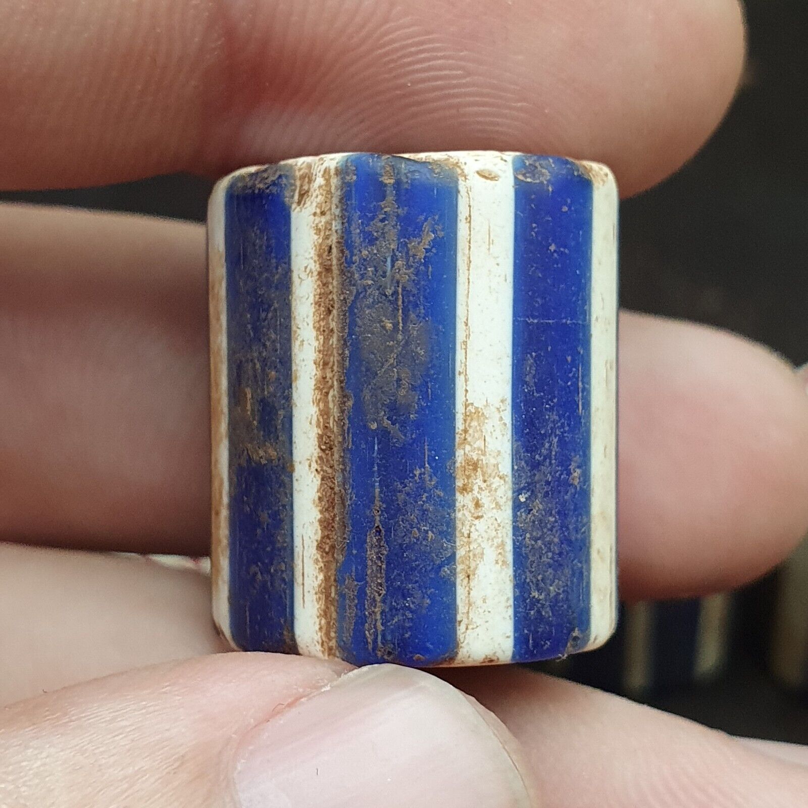 Antique Venetian Trade African Blue Glass Chevron Beads Lot 10 Beads