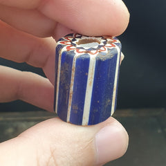 Antique Venetian Trade African Blue Glass Chevron Bead big hole bead