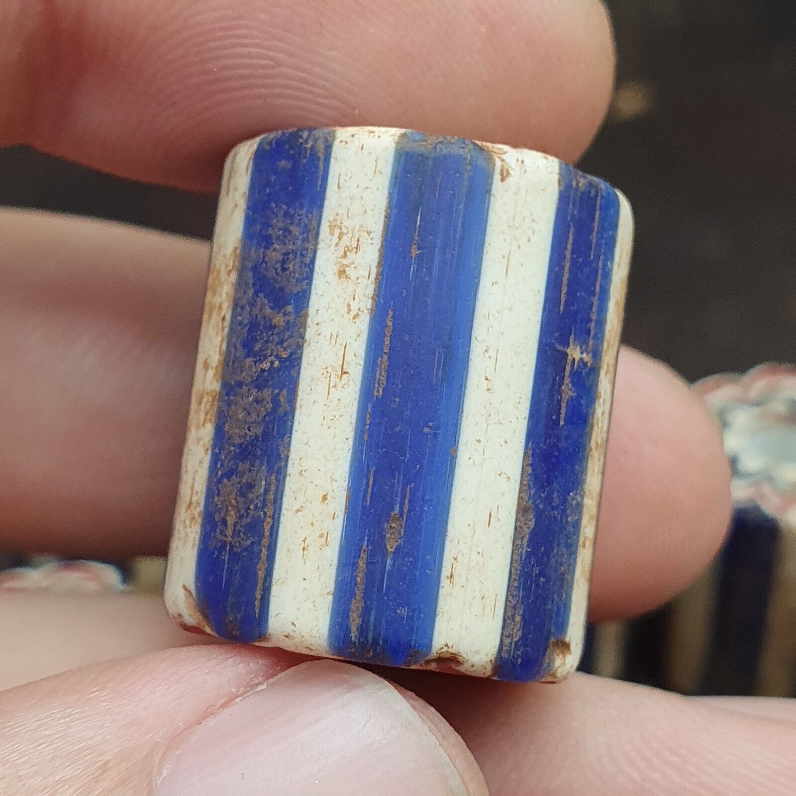Antique Venetian Trade African Blue Glass Chevron Beads Lot 10 Beads