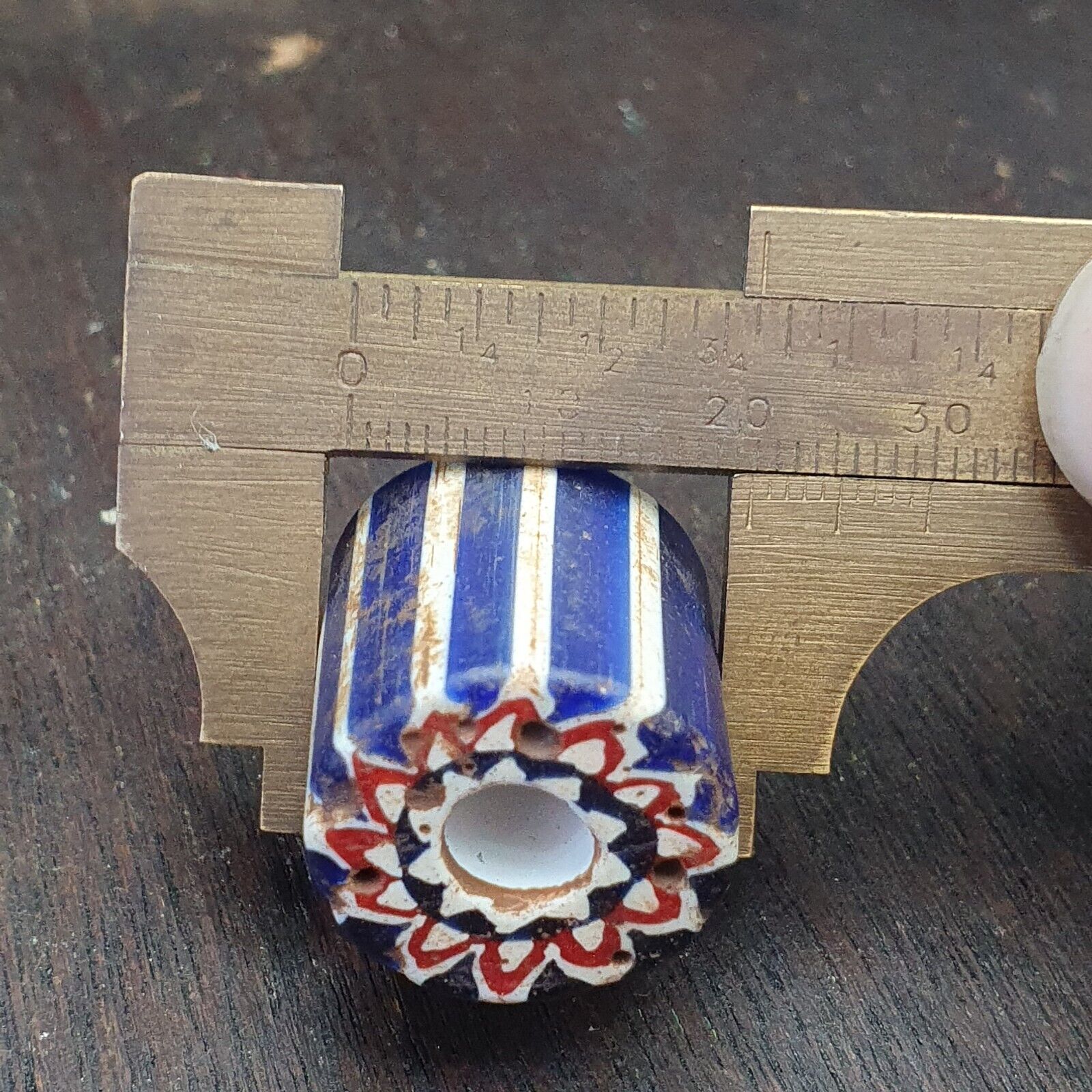 Antique Venetian Trade African Blue Glass Chevron Bead big hole bead