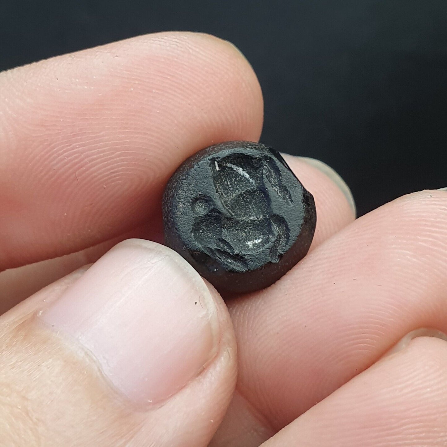 古董老喜馬拉雅西藏黑石印章瑪瑙珠護身符