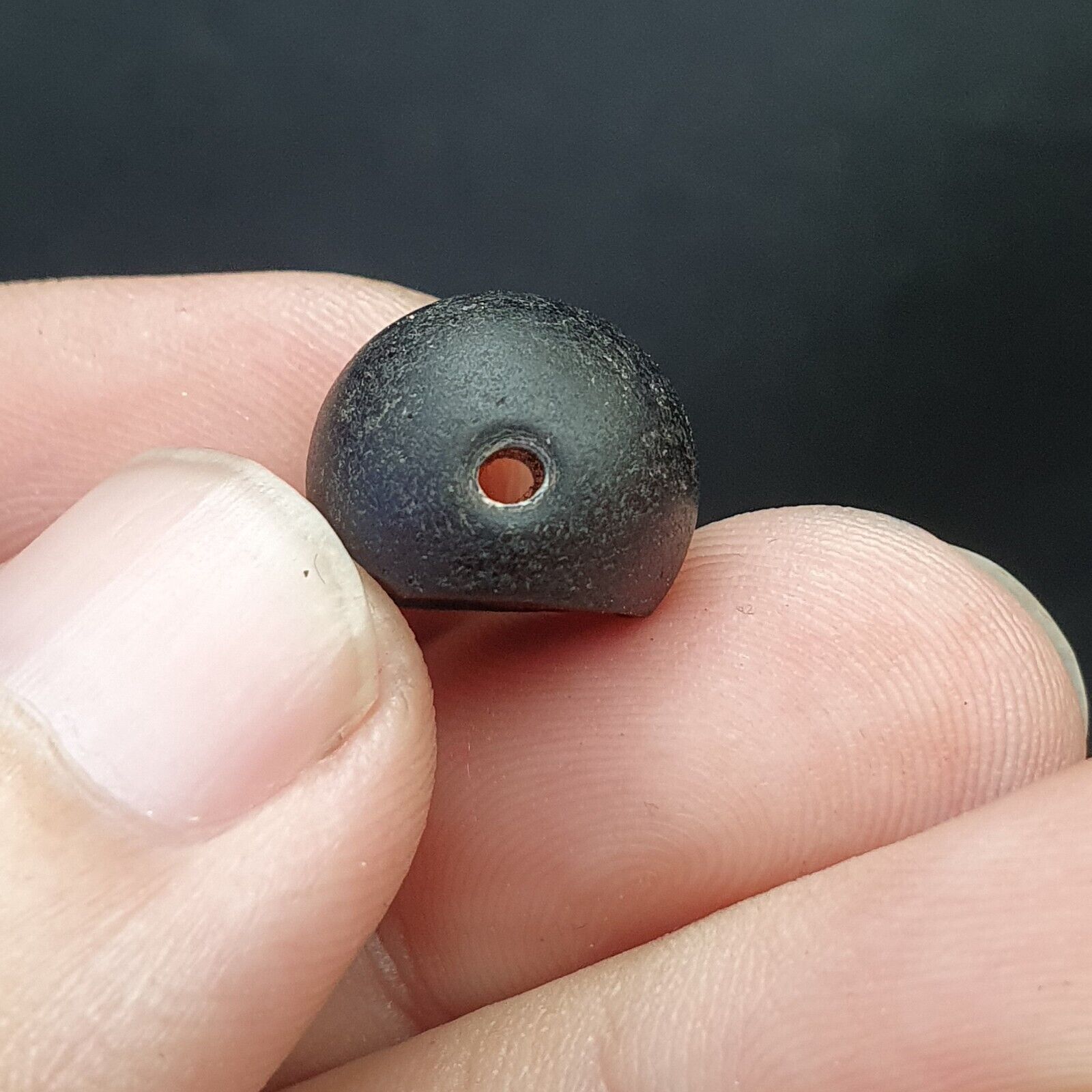 Antique old Himalayan Tibetan Black Stone Seal Agate bead Amulet