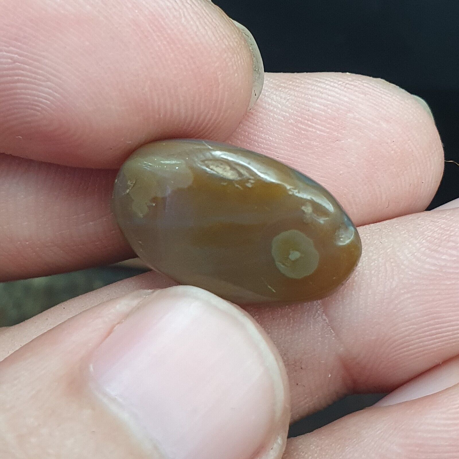 Ancient Tibetan Luk Mik Dzi Banded Agate Eye Bead in Perfect Condition