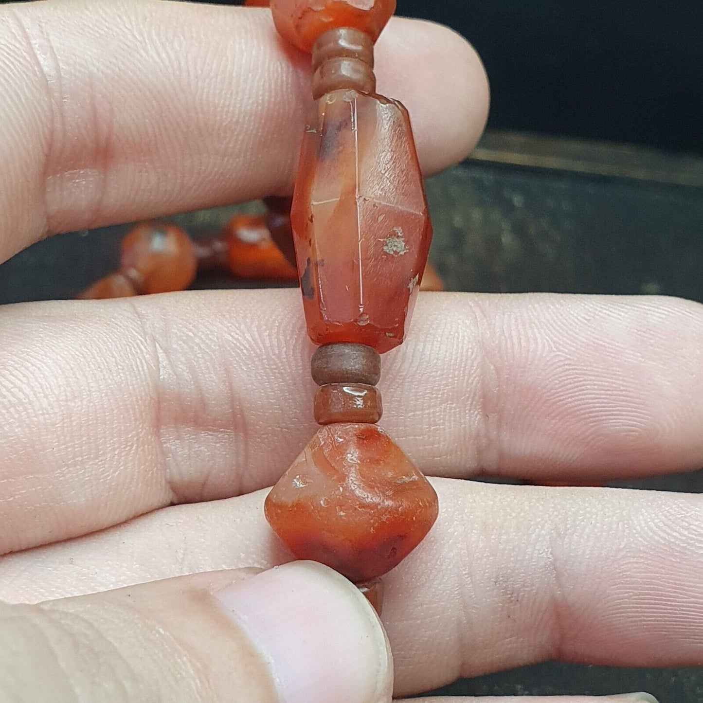 老古代波斯喜馬拉雅非洲紅玉髓珠瑪瑙珠項鍊