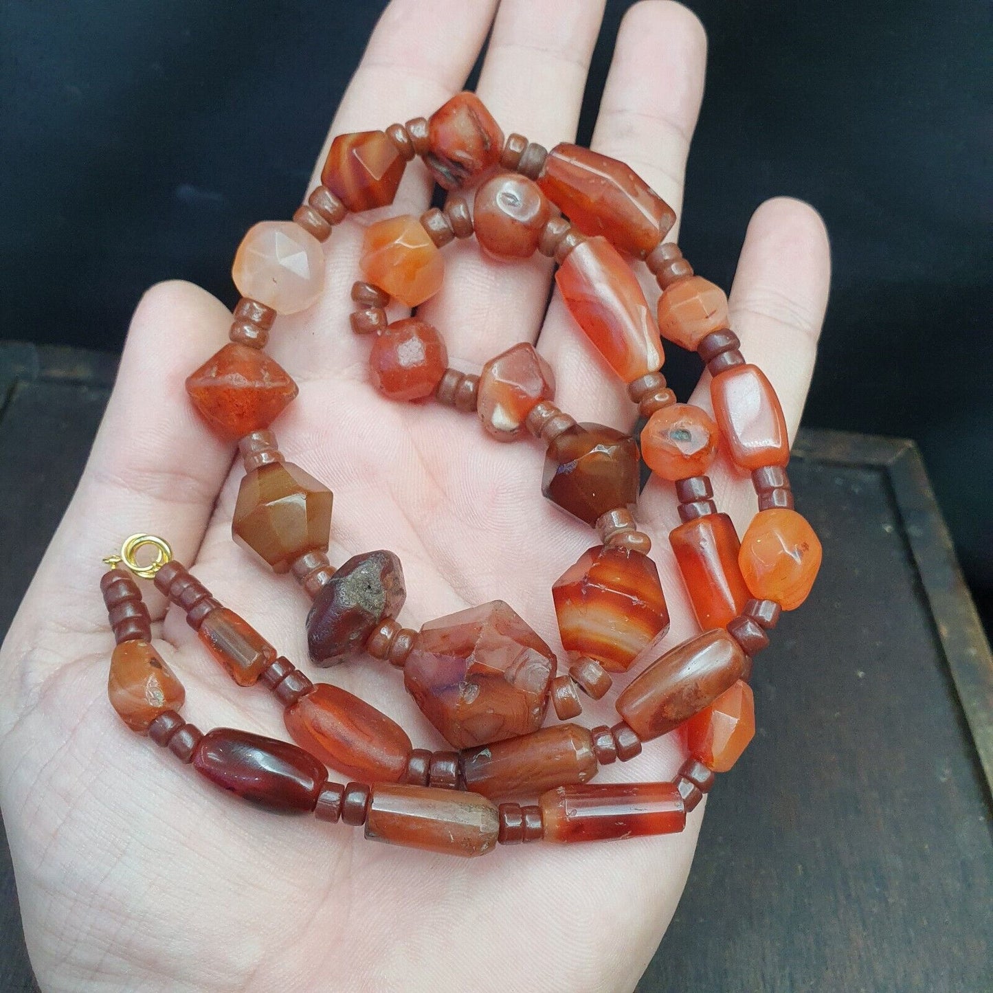 老古代波斯喜馬拉雅非洲紅玉髓珠瑪瑙珠項鍊