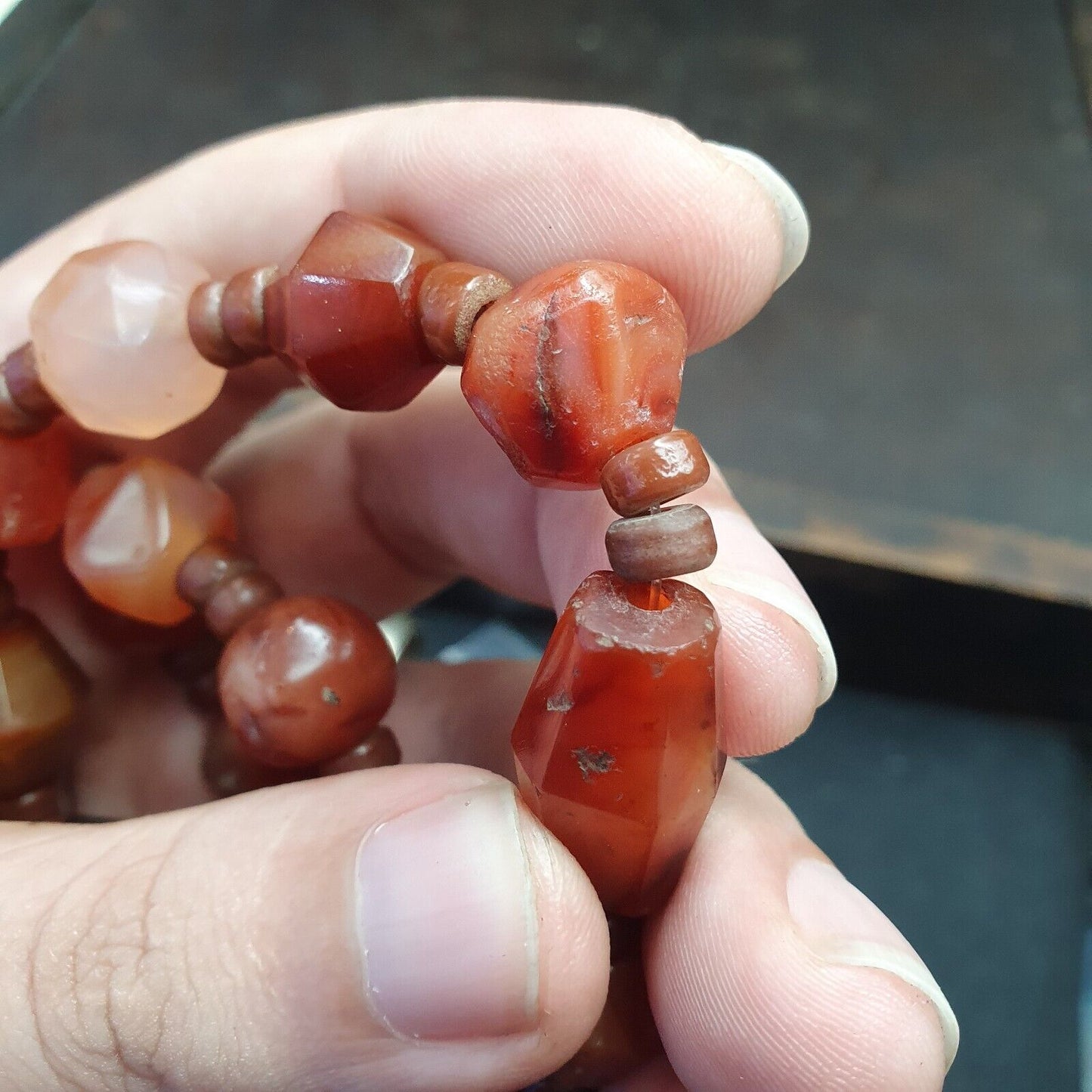 老古代波斯喜馬拉雅非洲紅玉髓珠瑪瑙珠項鍊