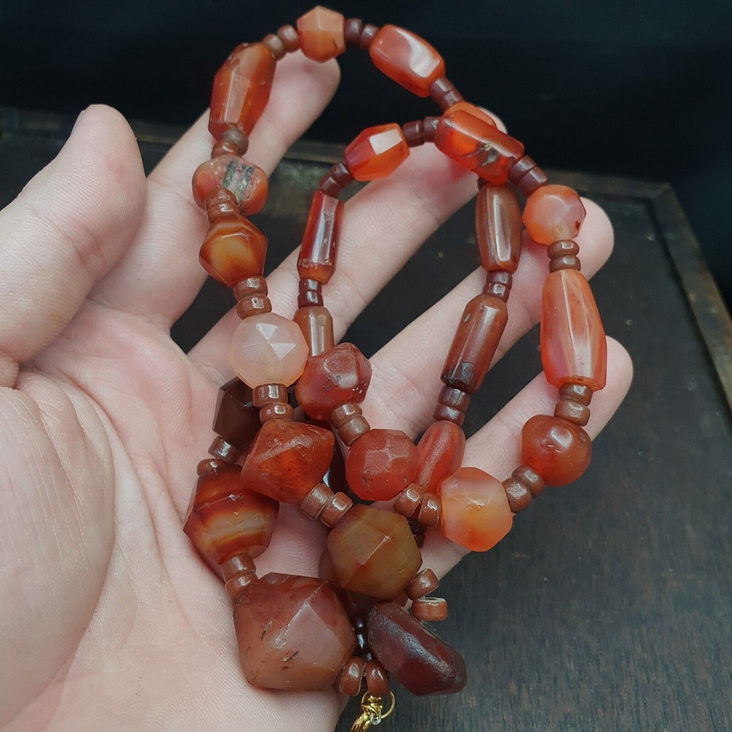 老古代波斯喜馬拉雅非洲紅玉髓珠瑪瑙珠項鍊