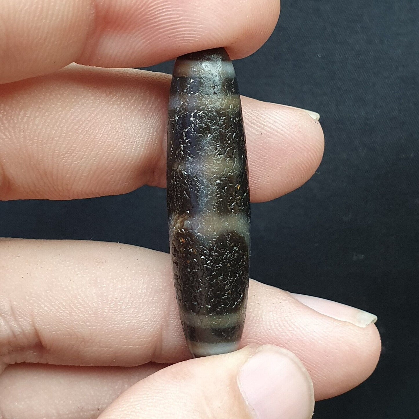 Himalaya-indo-tibetische schöne Achat 5 Augen Muster Dzi Amulett Perle
