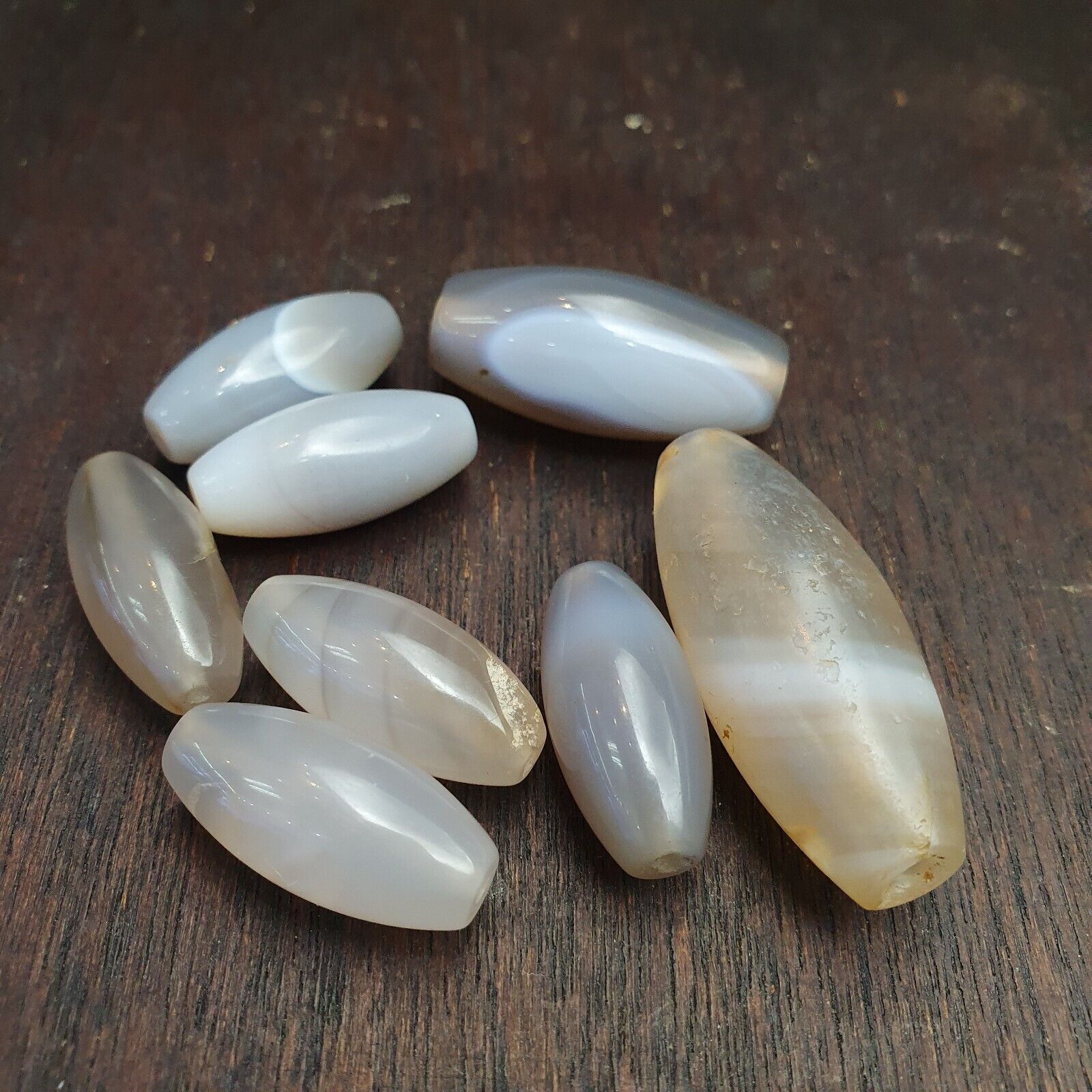 Lot 8 Ancient Antique Persian Himalayan Gray Blue Agate Beads