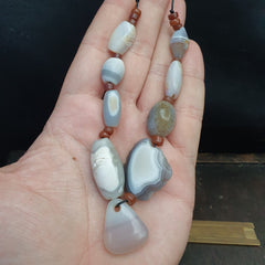 Antique Ancient Persian Himalayan Chalcedony Agate Beads Strand Amulet #NC 1116