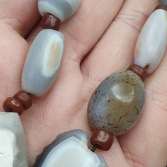 Antique Ancient Persian Himalayan Chalcedony Agate Beads Strand Amulet #NC 1116