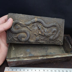 Antique Chinese Export Bronze Box w/Dragon Decoration Rare Finds